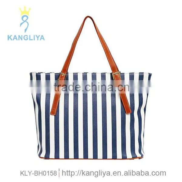 Blue and White Stripe Nautical Handbags Ladies Personalized Shopping Bags Big Tote Female Bag