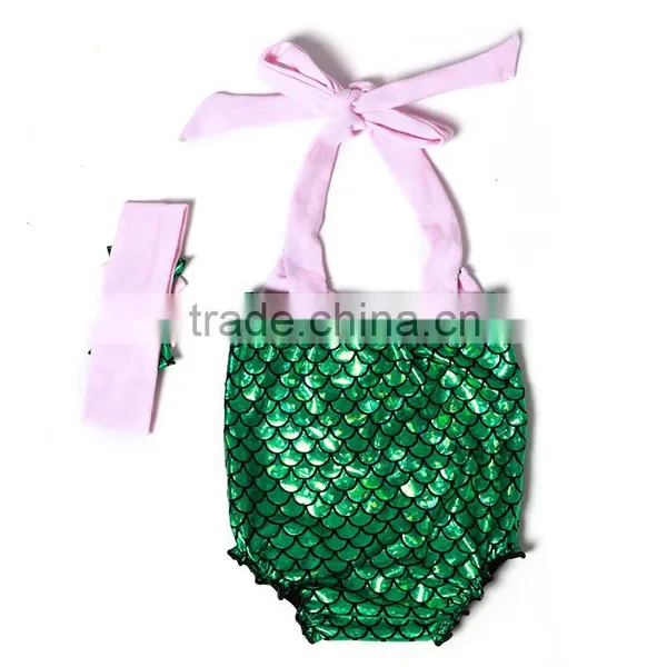 2016 Usa Wholesale Baby Clothes With Pink Bow and Matching Headband Mermaid Baby Swimsuits photo-2