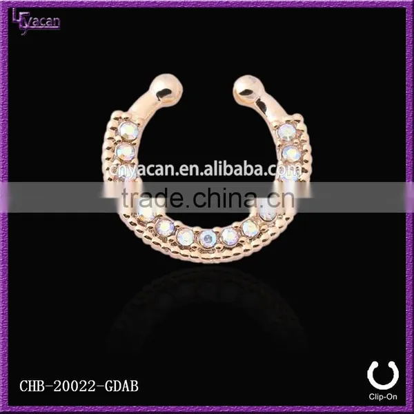 Unique Samll Single Line Paved Gem Fake Nose Rings photo-2