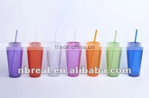 Plastic Double Wall Tumbler With Strawing