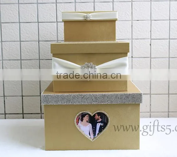 Gold Card Box for Wedding Luxury Wedding Keepsake Box Large Wedding Card Boxes photo-2