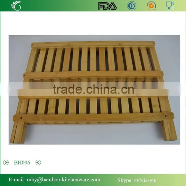 BH006/ Bamboo Compact Folding Dish Rack Holder for Palte and Mug photo-2