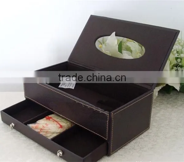 Elegant Leather Hotel Supplies Wooden Tissue Box Cover