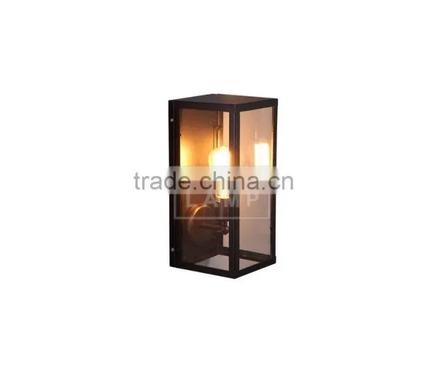 Industrial Metallic and Glass Lamp Shade Wall Sconce Box Wall Lamp photo-3