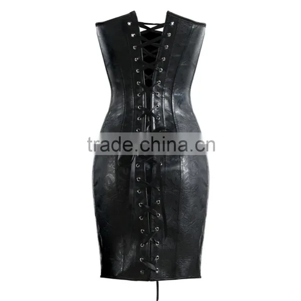 Fashion Style Formal Corset Dresses PU Gothic Corset Dress Long photo-2