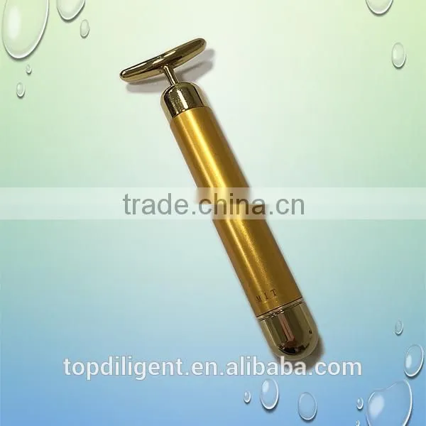 T Shape Strong Vibration Face Lift 24k Gold Beauty Roller photo-2