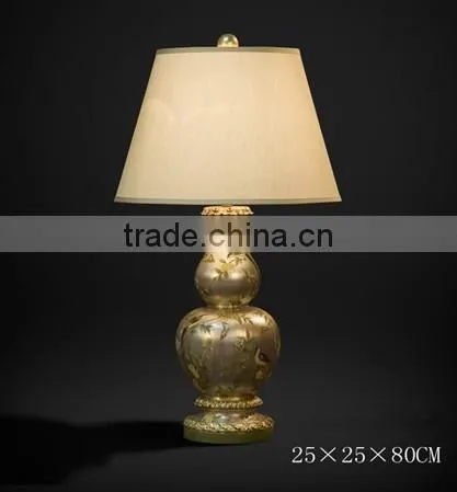 Hand Painting Antique Table Lamp With Shade, Imitated Calabash Desk Lamp, Cobalt Blue Carved Wooden Decor Lamp photo-4