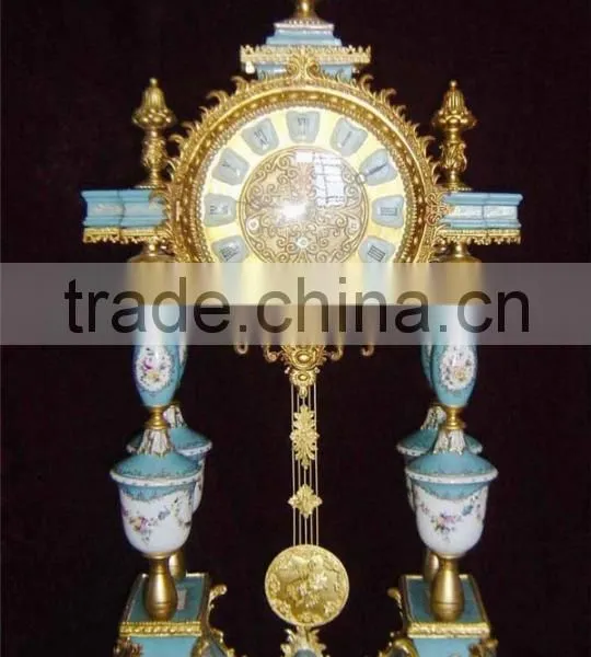 Vintage Art Decorated Ceramic Enamel Table Clock, Ornate Angel Playing Instrument Gilt and Turquoise Desk Clock photo-2