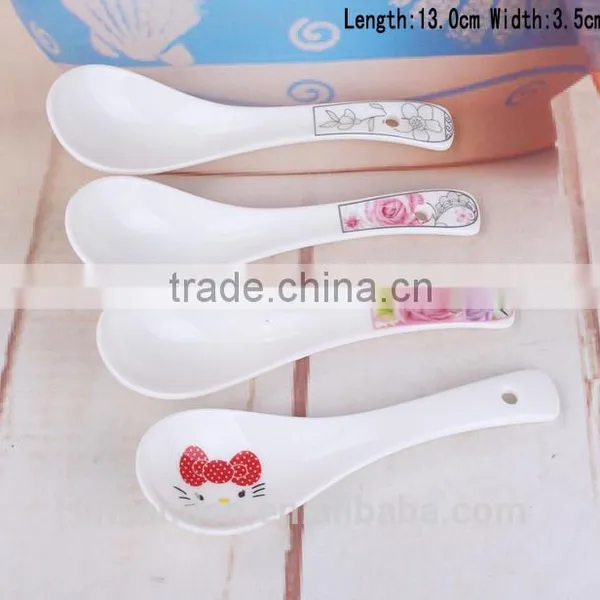 SP1534 Haonai Goodlooking Flower Decal Ceramic Spoon, Ceramic Soup Spoon photo-3