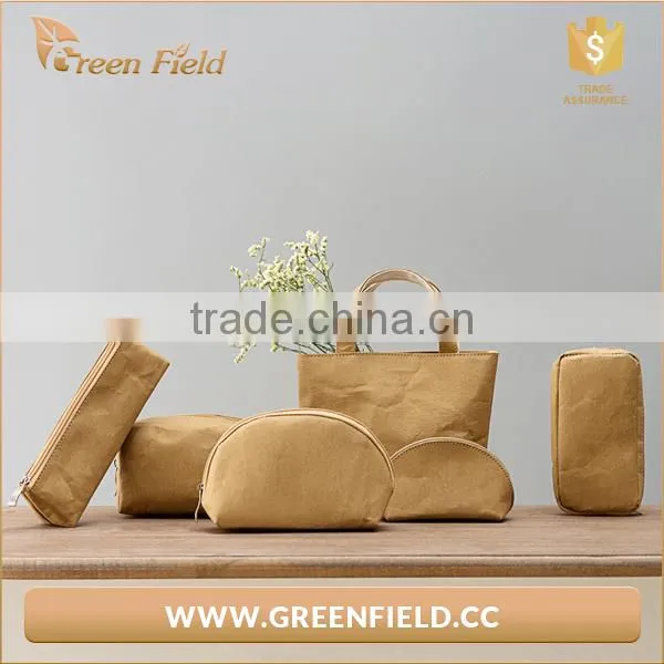 Green Field Washable Kraft Paper Tote Bags Large Lady Hand Bag photo-2
