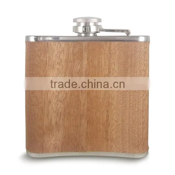 Wholesale Custom Design Stainless Steel Hip Flask With Real Wooden Wrap photo-2