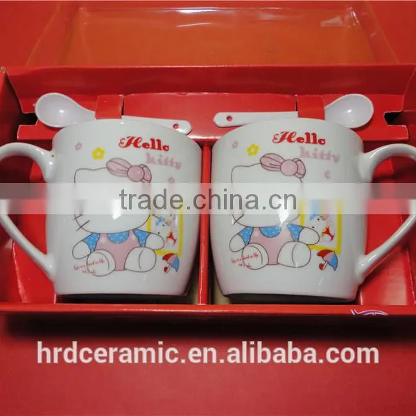 High Quality Hotel White Porcelain Coffee Cups/hello Kitty Mug With PP Spoon photo-3