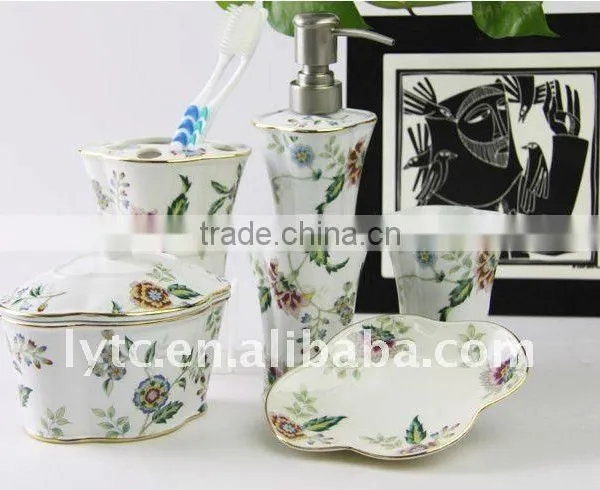 4pcs Flower Design Ceramic Bathroom Set photo-2