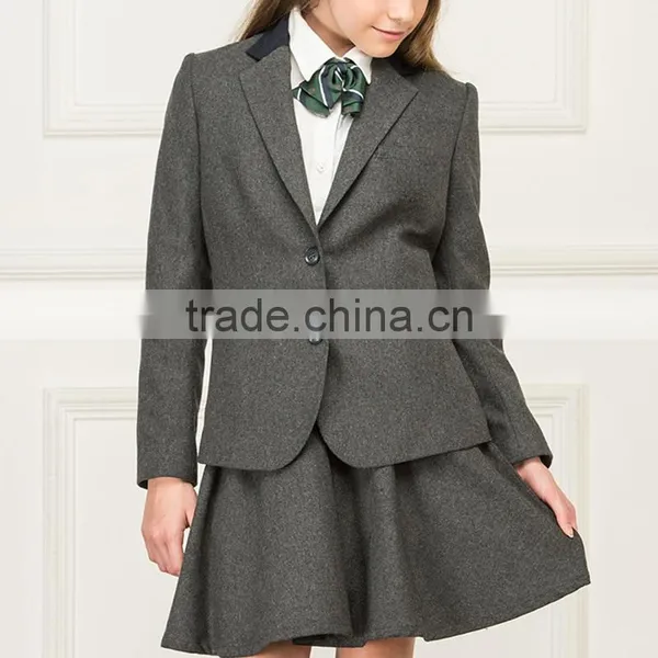 Junior School Girls England Style Grey Colors Coat Jacket Blazer And Skirt photo-5