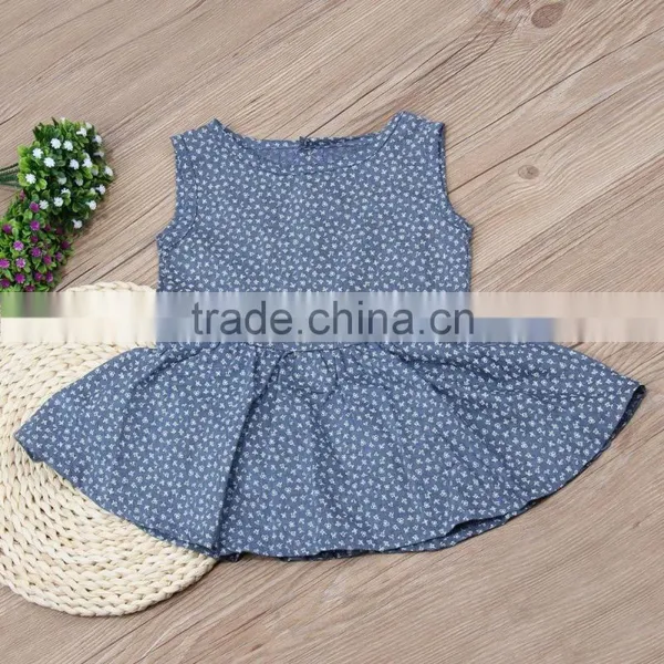 Hot Sale Baby Girl 2017 New Summer Clothes Children Boutique Printing Wholesale Cheap Blue Wave Point Kid Girl Child Dress photo-5