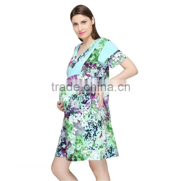 New Fashion All Over Print Maternity Dress Green Maternity Dresses for Office photo-3