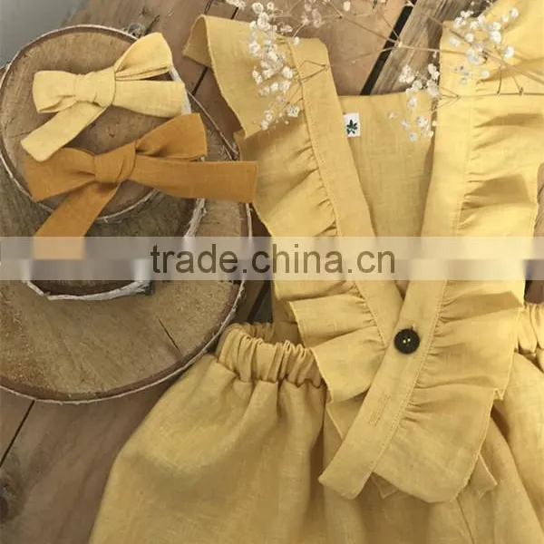 Back Opening Dresses For Girls Cotton Linen Party Supply Baby Dress photo-3
