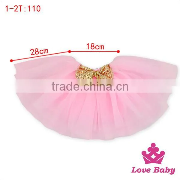 52SQG060 Lovebaby Wholesale 3 Layers Pink Chiffon Tutu Skirt With Sequin Bow Attach Short Casual Party Tutu Dress For Kids photo-2