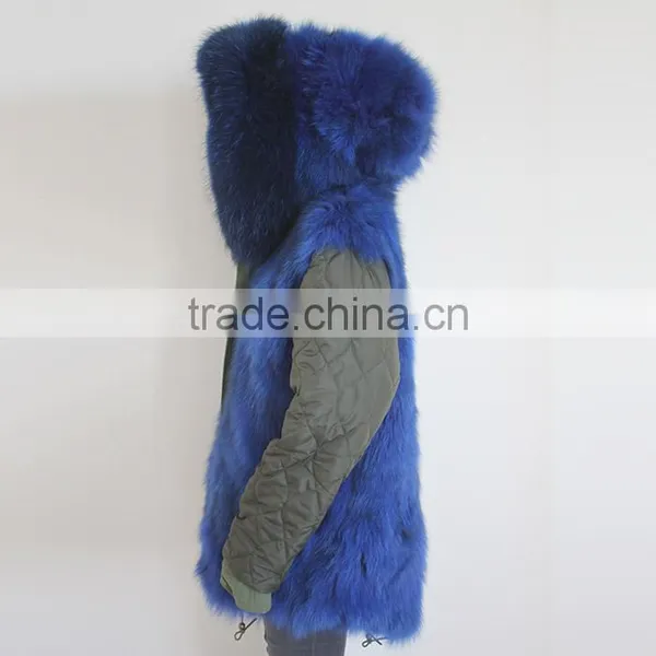 Myfur Army Green Fabric Parka With Fox Belly Fur Lining Winter Coat Wholesale photo-5