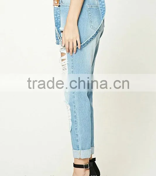 Stylish Women's Sex Distressed Suspender Jeans / New Style Fashion Women Jeans T1703032 photo-3