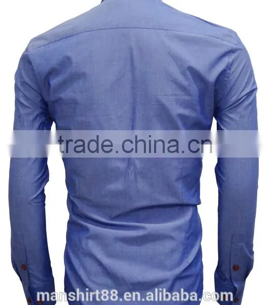 Latest Shirt Designs Blue Chambray Special Contrast Front Shirts for Men photo-2