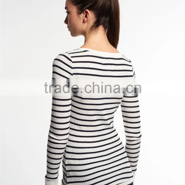 2016 China Manufacturer Shandao Latest Casual Style Autumn Long Sleeve Bodycon Striped Knit Cotton Women Fashion Tops photo-5