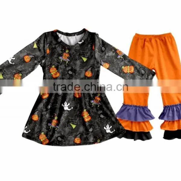 Wholesale Girls Boutique Outfits 2017 Kids Halloween Clothing Designer Pumpkin Appliqued Baby Clothes photo-5