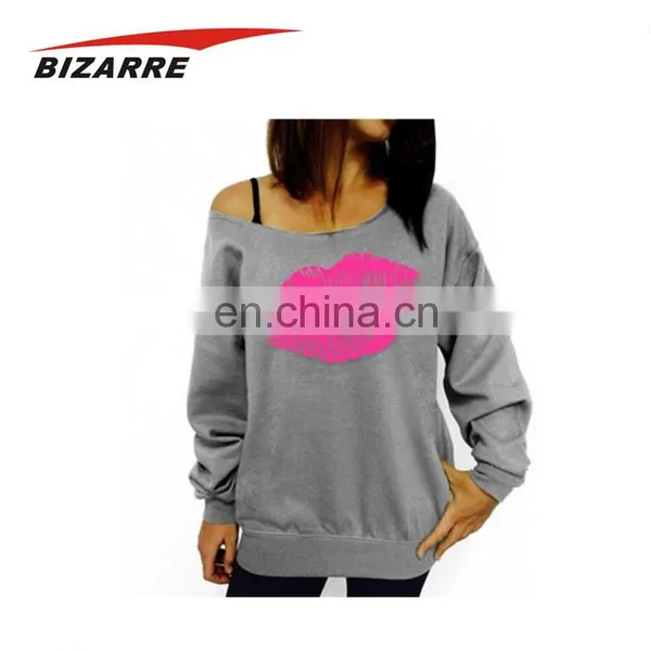 Ladies Long Sleeve Sublimation Printed Off Shoulder Hoodie photo-2
