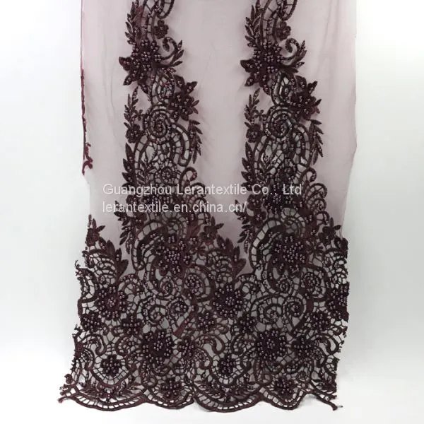 2017 Hot Design Wine Fantastic Embroidered Lace Fabric for Girl Dress