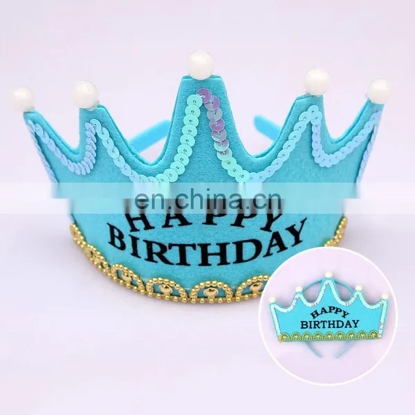 MCH-2318 New Wholesale Party Decoration Led Flashing Happy Birthday King Princess Tiara Crown Headband Hat for Kids photo-5