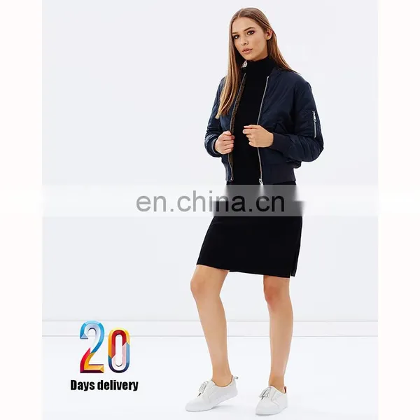 China Manufacturer Sports New Women Black Bomber Jacket Wholesale photo-6