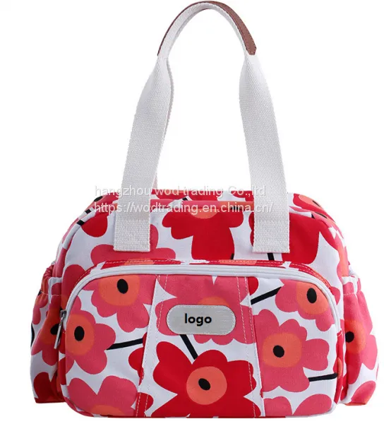 Printed Canvas Shoulder Bag With Long Tote Handle