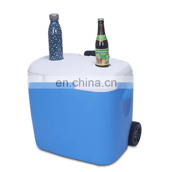 Portable Modern Camping Trolley Hiking Portable Beer Plastic Vaccine Cooler Drinks Camping Cooler Box With Wheels