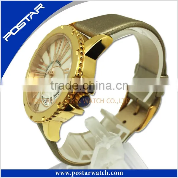 Fashion Watch Round Steel Case Men Women Leather Quartz Analog Wrist Watch photo-3