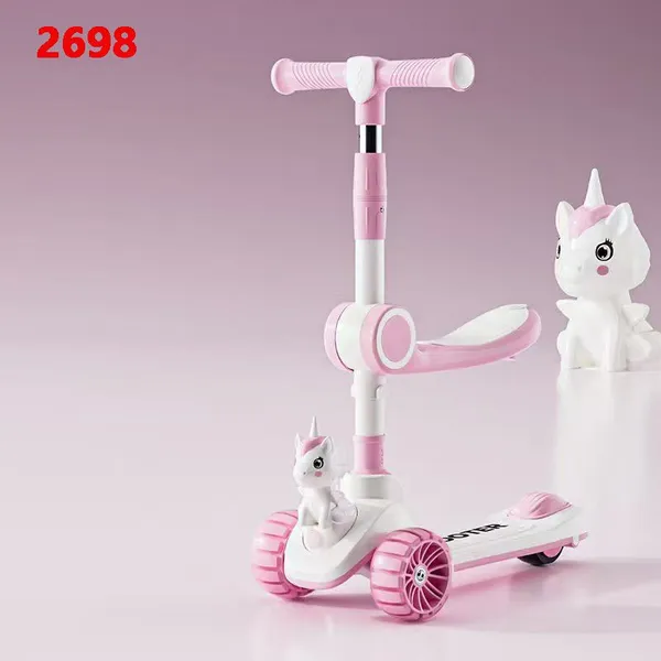 Children's Scooters Children's 3-wheel Music Glowing Folding Toys, Outdoor Sliding Sports, Boys and Girls Kids Kick