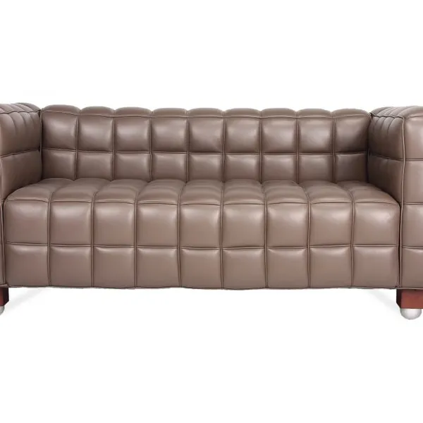 Kubus 2-Seat Sofa Replica Josef Hoffmann 1910 Classic Grid-Tufted Leather Loveseat