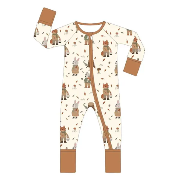 Factory Customization Toddler Infant Long Sleeve Bamboo Baby Print Romper Zipper Pajamas Climbing Suit photo-3