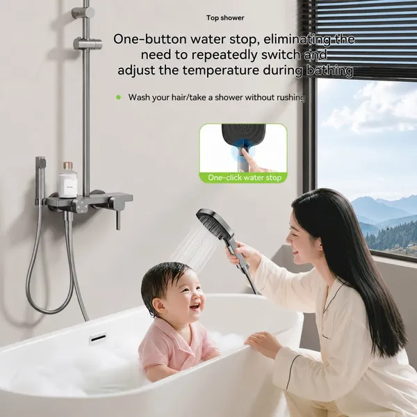 Modern Aluminum Shower Set With Rainfall Top Shower Handheld Shower Spout and Sprayer for Hotel Apartment Bathroom Projects photo-4