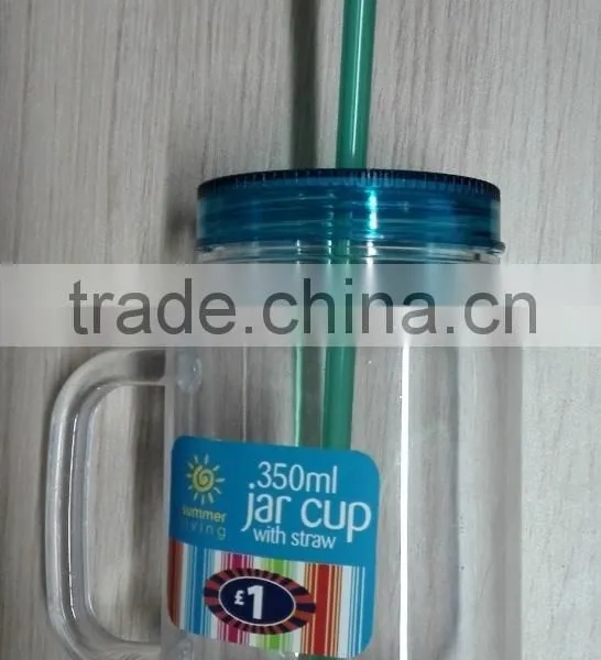 Jar Cup With Straw/Juice Plastic Cup With Handle photo-2