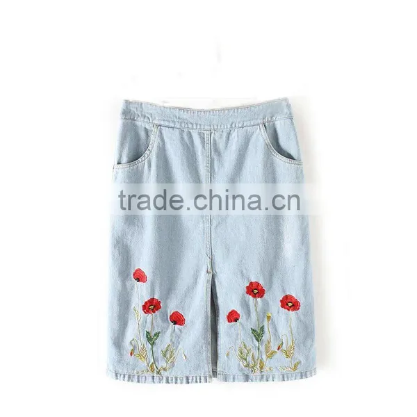Jeans Manufacture China Girls Embroidery Women's Vintage Jean Skirts Pencil Denim Skirt