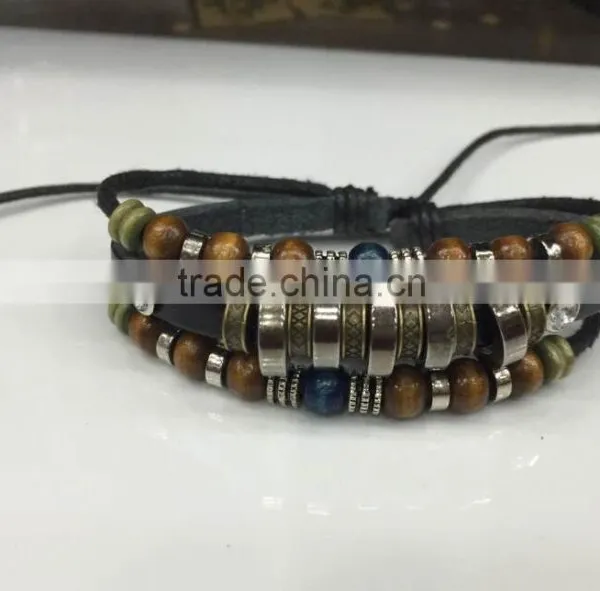 2015 Cheap High Quality Customized Multicolor Evil Eye Bracelet Evil Eye Bead Beaded Wrap Leather Bracelet photo-3