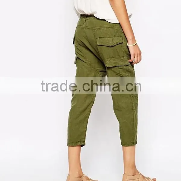 Womens Green Long Cargo Shorts photo-3