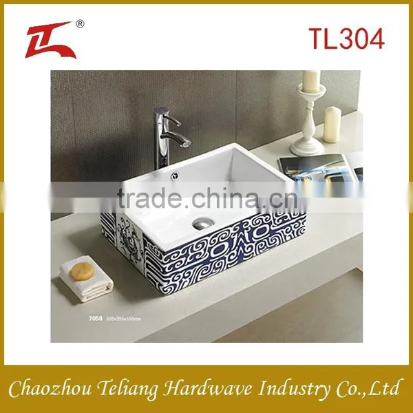 New Design Sanitary Ware Bathroom Ceramic Sink Above Counter Wash Basin Square Art Basin