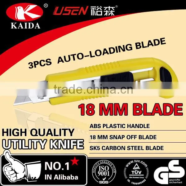 3 PCS Auto Loading Blade Plastic With Rubber Grip Handle 18MM Utility Knife photo-4