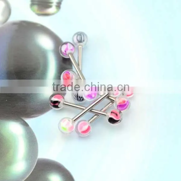 316 L Stainless Steel Colorful UV Acrylic Ball Barbell Tongue Rings for Body Piercing photo-3