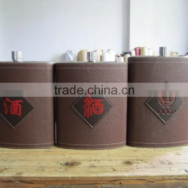 88oz and 128oz and 178oz Leather Wrapped Stainless Steel Hip Flask With Logo