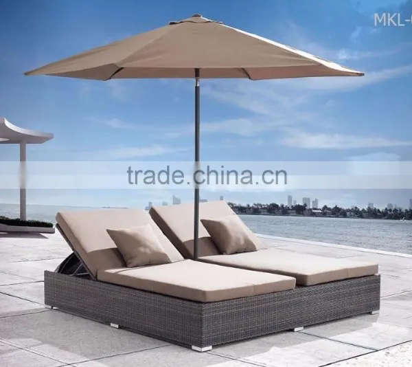 Wicker Rattan Outdoor Furniture Double Sun Lounger - Rattan Chaise Lounge photo-2