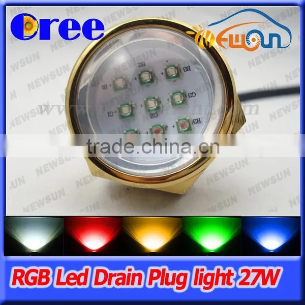 New Marine Part 27W LED Underwater Drain Plug Lighting RGB LED Marine Light No Drilling Hole LED Drain Plug Light/yacht Light