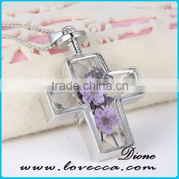 Fashion Latest Design Golden Cross Real Dried Flower Necklace Crystal photo-4