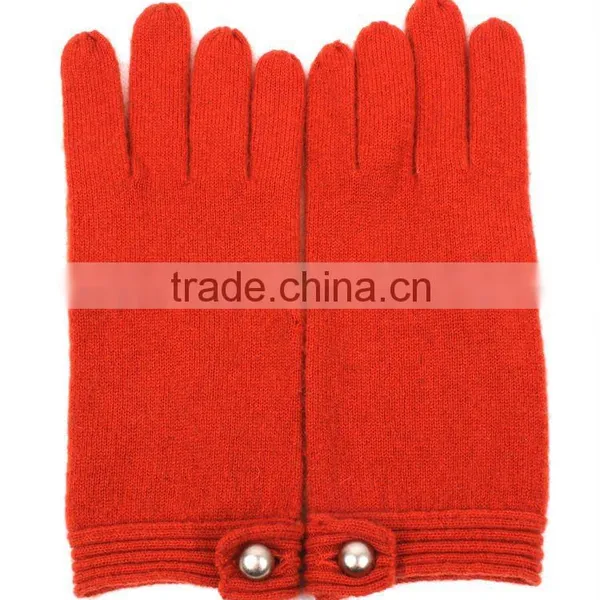 Woman's 100%Wool Knitted Gloves/mittens With Buckle Decoration